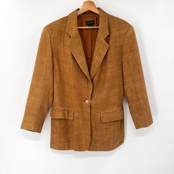 J. Crew Vintage 90's Tweed 100% Silk Blazer Jacket Coat Tan 10 Oversized - Picture 1 of 8